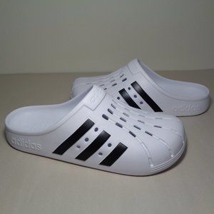 Adidas Size 12 M ADILETTE White Black Clogs Slides Sandals New Women's Shoes